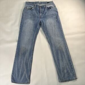 East/West Hand Finished Jeans Men's 34 x 32 Light Blue Denim Distressed Casual